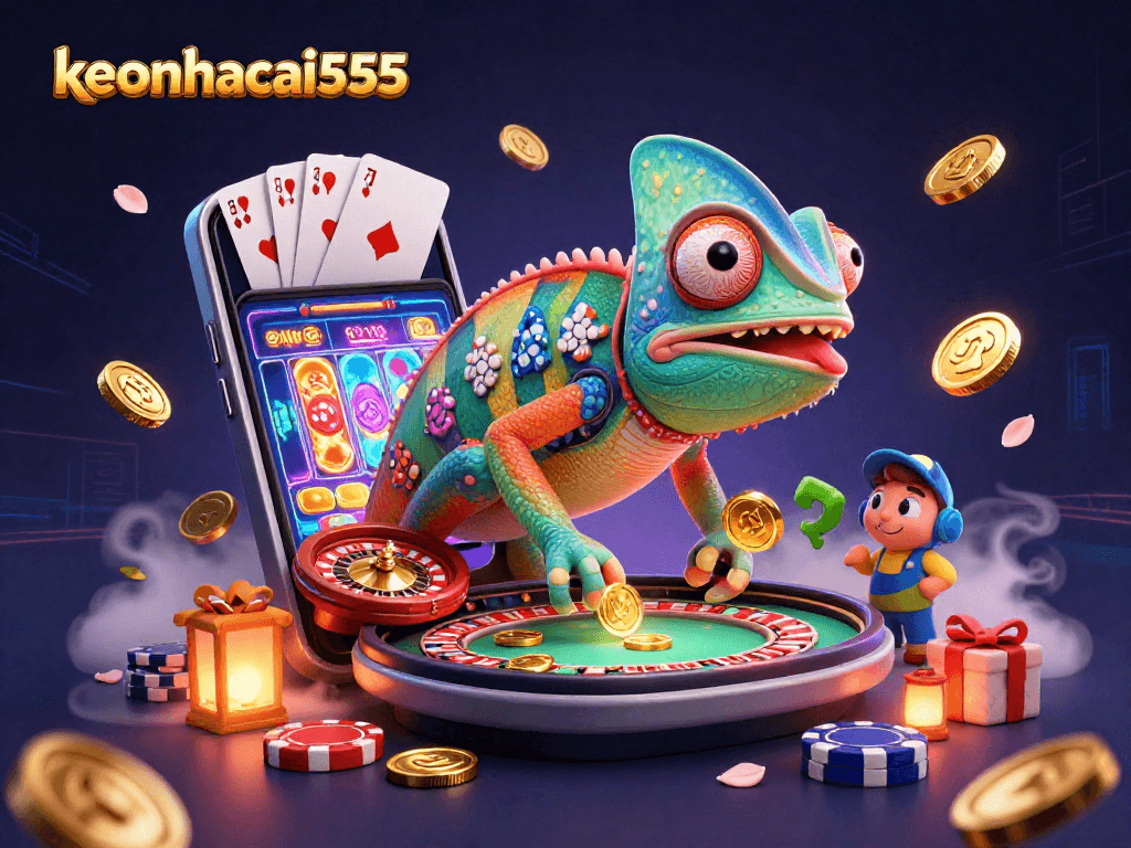 Experience thrilling gameplay with keonhacai555 featuring a colorful 3D casino illustration.