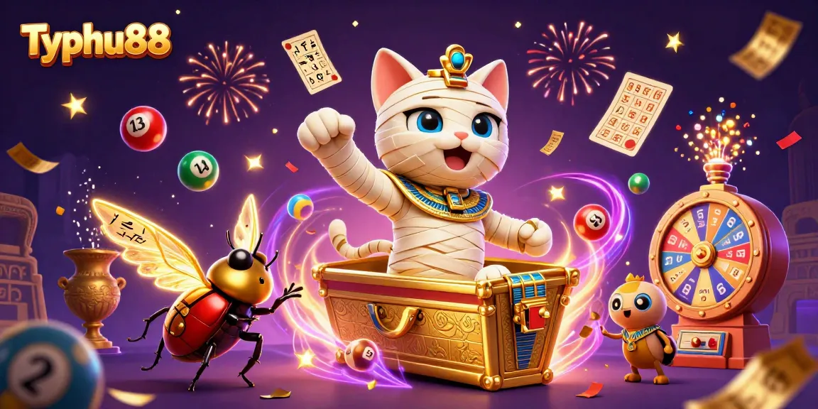 Experience Typhu88 with vibrant bingo cards, glowing lottery balls, and a lively casino atmosphere.