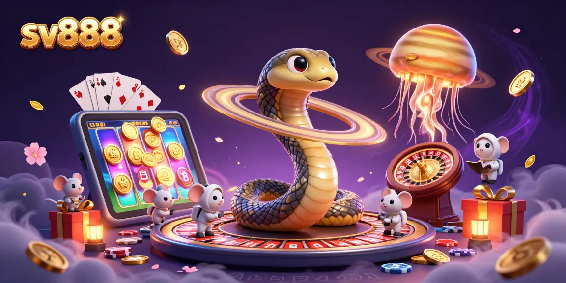 Engage with sv888 as astronaut mice bet on a cosmic roulette wheel created by Saturn's rings in this whimsical casino scene.