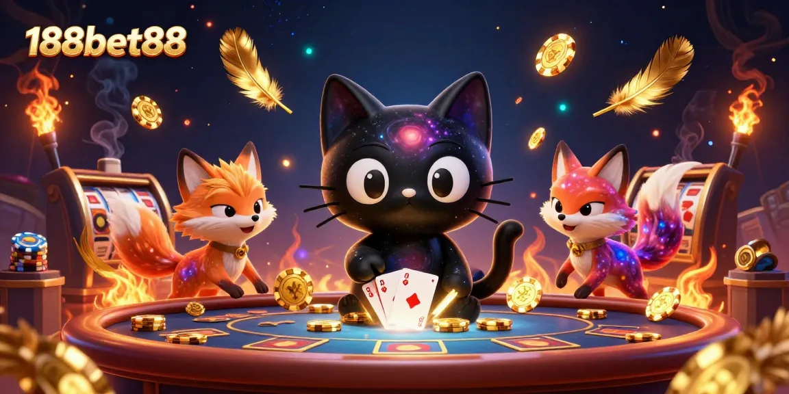 Engage with 188bet88 as a swirling galaxy cat attracts chips at a cosmic casino table.