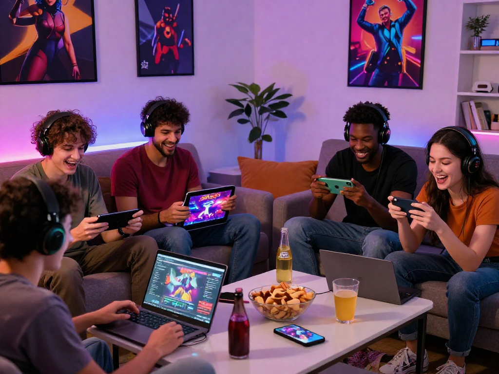 Engaged players enjoying a sex game together in a cozy gaming room.