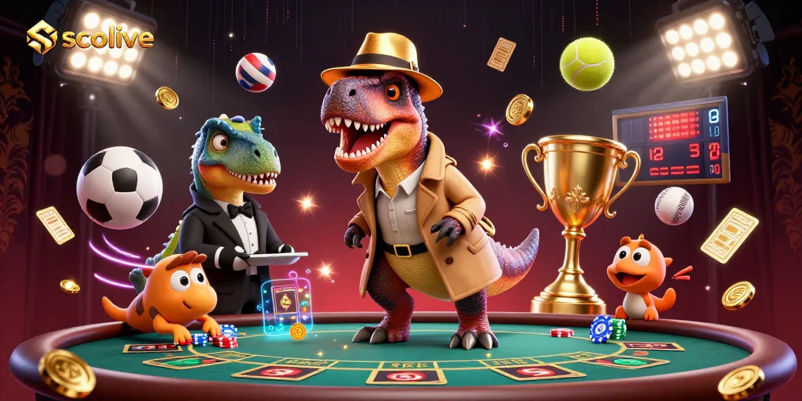 Socolive stream showcases velociraptor card counter at blackjack table amidst dynamic sports elements.