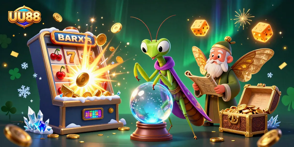 Experience thrilling gameplay at UU88 with a mystical fortune teller and vibrant casino elements in this captivating illustration.