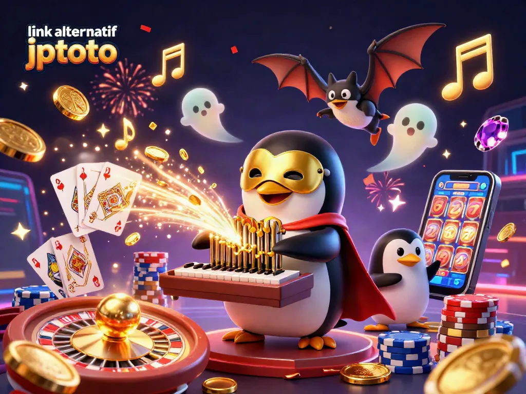 Experience thrilling wins with link alternatif jptoto in this vibrant, action-packed casino illustration.