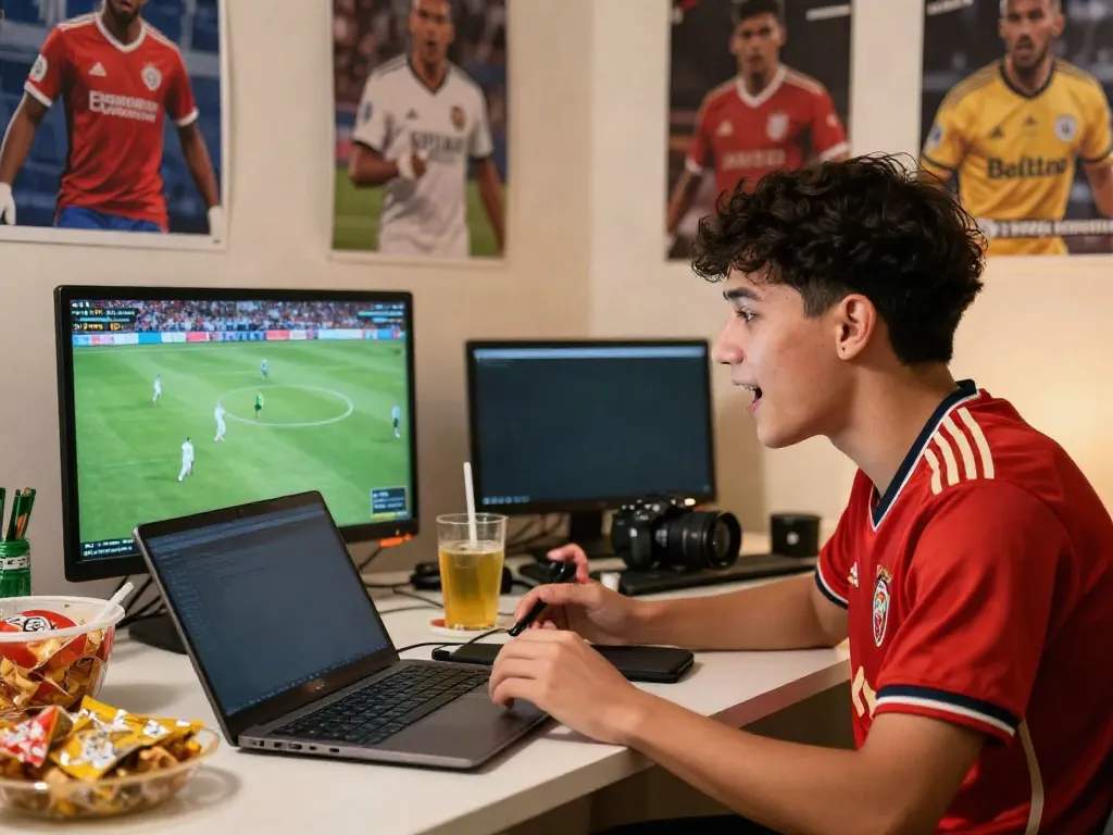 Passionate football fan enjoying Gavangtv live match streaming at home.