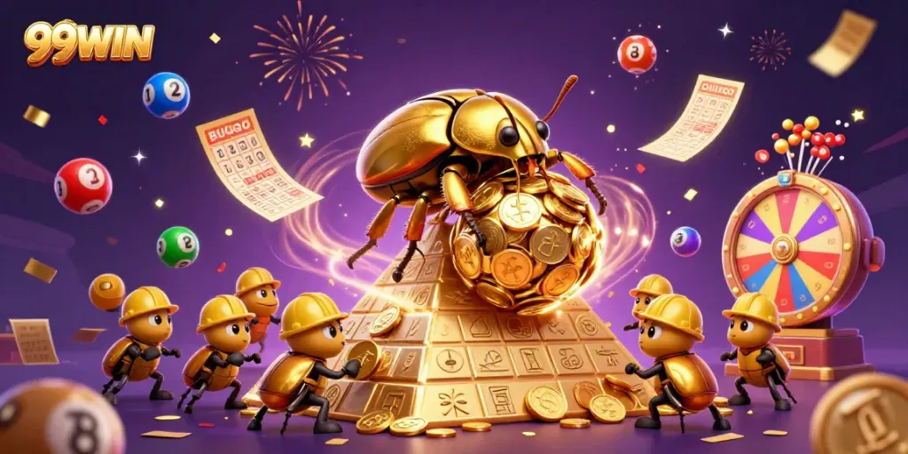 Experience the excitement of 99WIN with a vibrant 3D illustration showcasing casino fun and games.