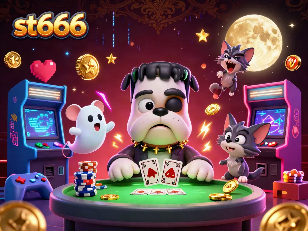 Engage in thrilling casino fun at st666 with a vibrant 3D character scene involving games and betting excitement.