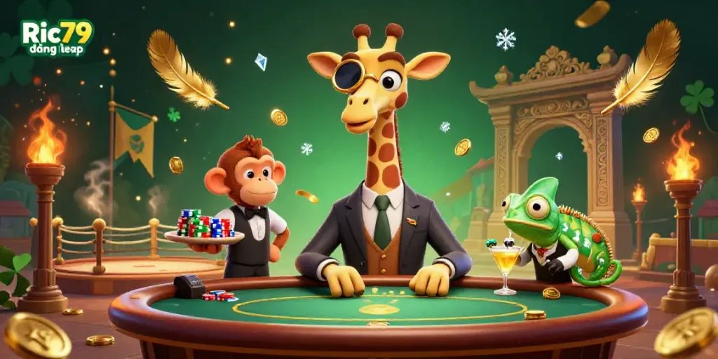 Join the excitement at Ric79 đăng nhập with a vibrant 3D illustration capturing the essence of casino gaming.