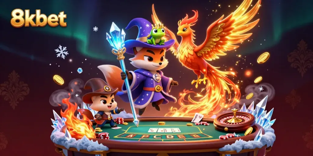 Engage with thrilling gaming action at 8kbet featuring a magical illustration of casino excitement