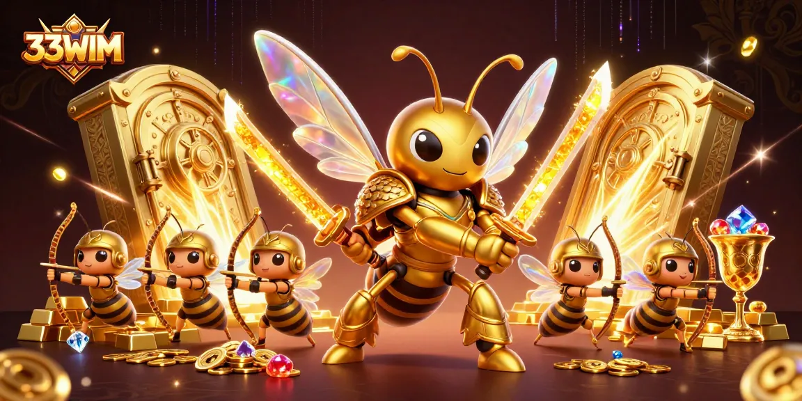Engage in thrilling action at 33WIM with golden hornet samurai and treasure-filled scene.