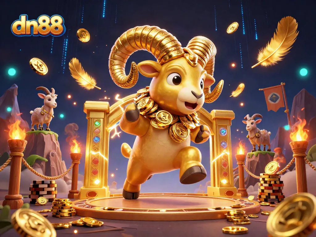 Experience the thrill of dn88 as a golden ram charges through a vibrant casino scene.