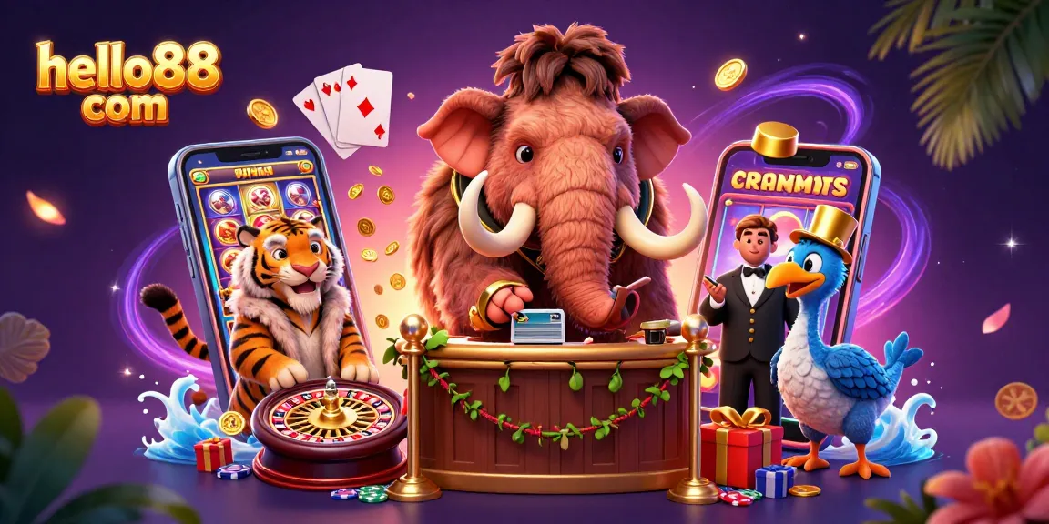 Experience the excitement at hello88 com with a vivid 3D illustration showcasing a vibrant casino atmosphere filled with action!