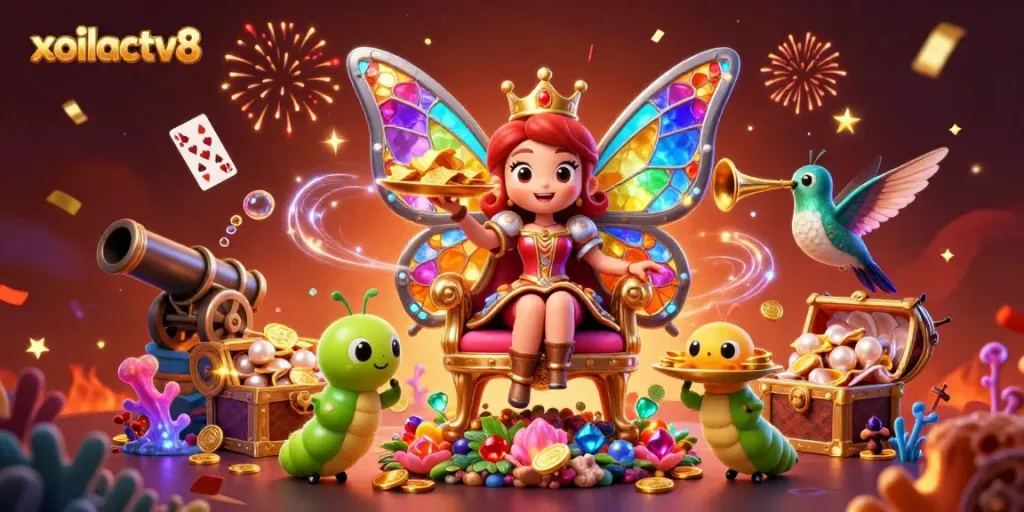 Experience thrilling winnings with xoilactv8 in this vibrant casino scene featuring a butterfly queen.