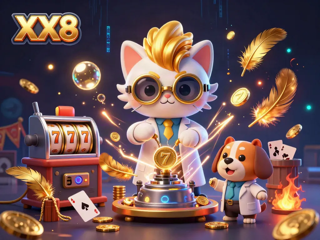 Experience thrilling gaming with XX8, featuring lively characters in a dynamic casino scene.
