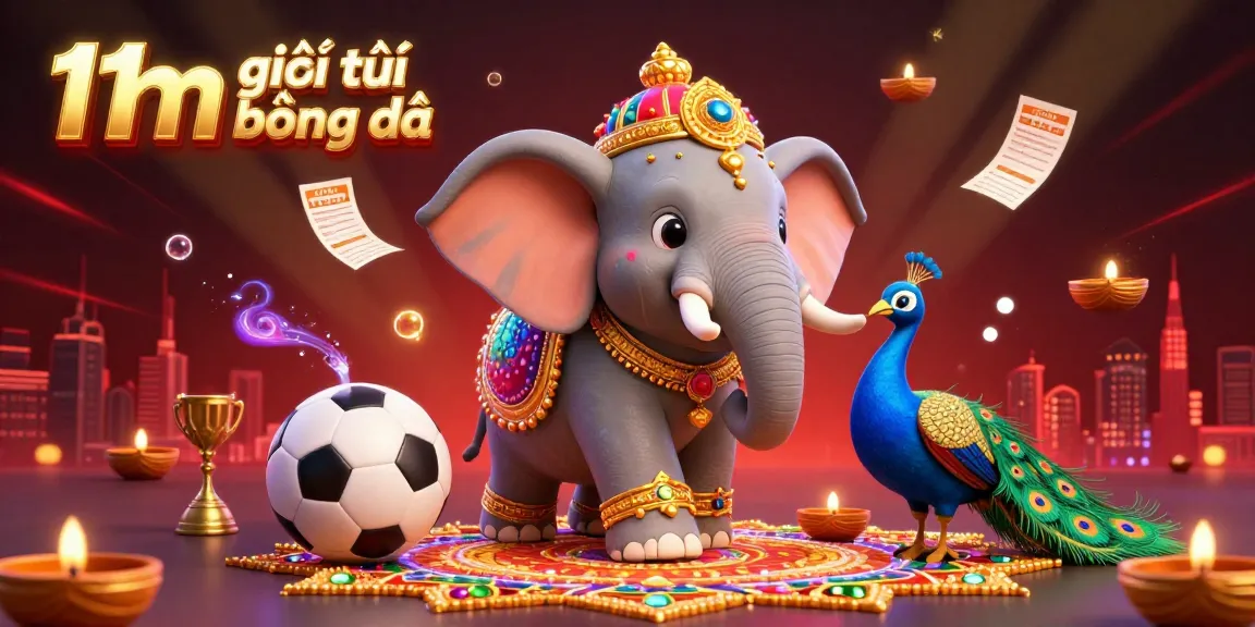 Engage in 11m giải trí bóng đá with an exciting scene featuring a Diwali-themed elephant and vibrant betting elements.