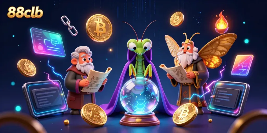 Engage in thrilling betting experiences at 88clb with vibrant casino elements and mystical fortune teller scene.