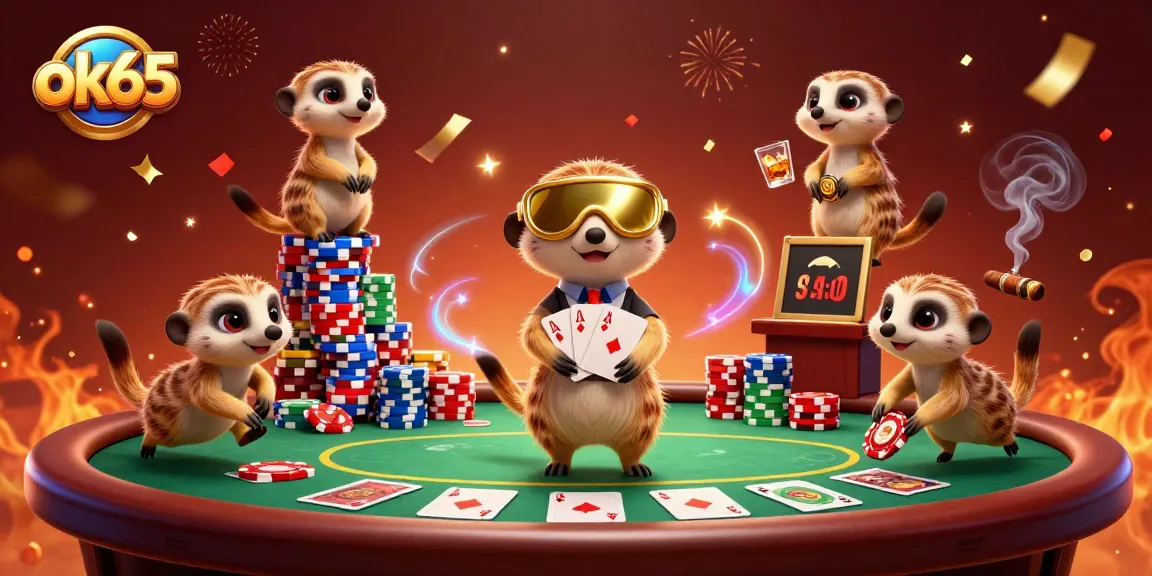 Experience the thrilling action of a meerkat casino operation featuring colorful poker chips and cards, ok65.