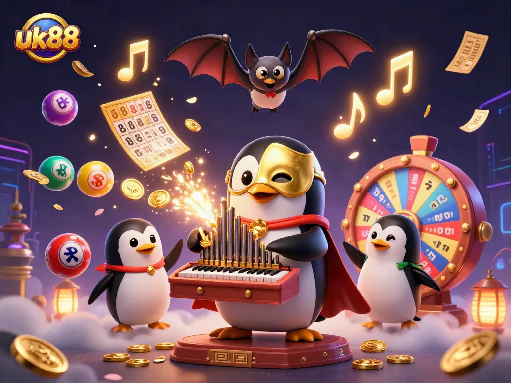 Engage with the thrilling world of uk88 as a penguin plays a pipe organ shooting golden coins.