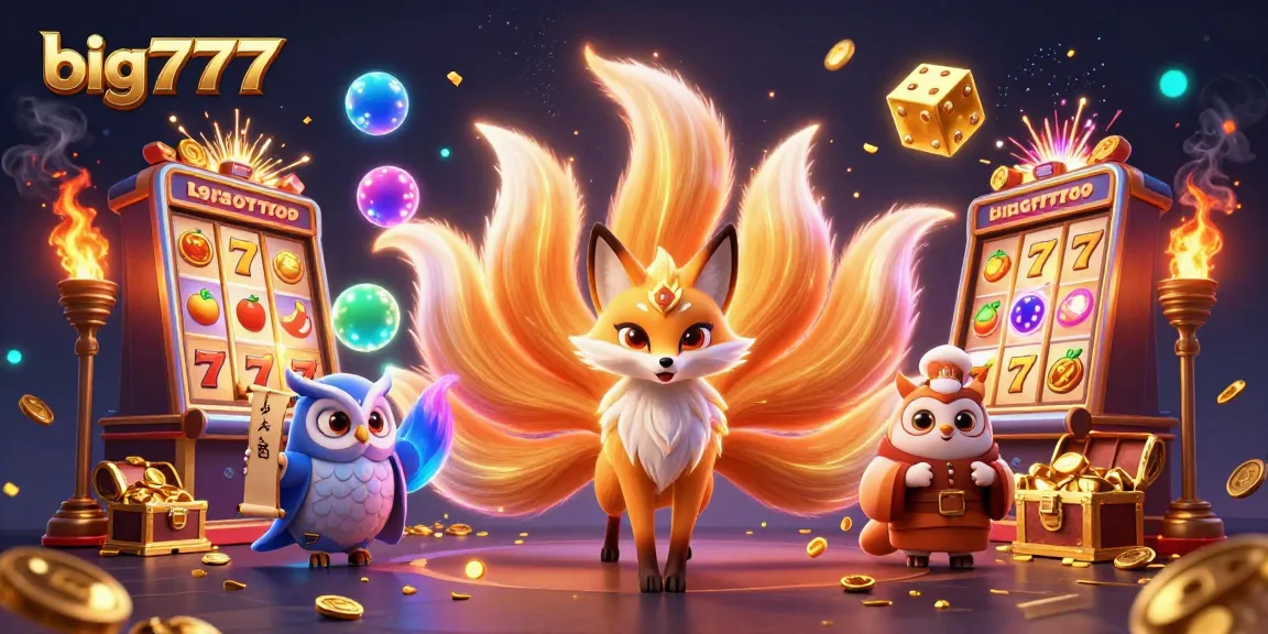 Experience big777's magic with a vibrant 3D casino scene featuring rich slot machine elements and enchanting characters.