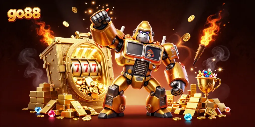 Engage with thrilling experiences at go88, where a golden gorilla mech bursts with explosive coins.