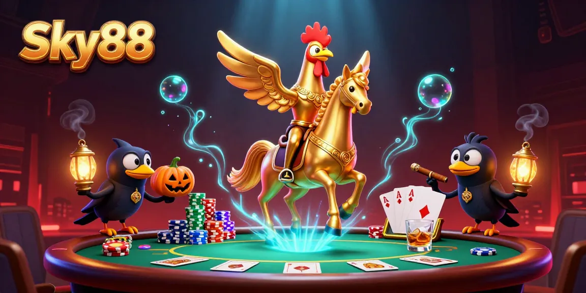 Experience the thrilling night at Sky88 casino with mesmerizing creatures and vibrant game elements.