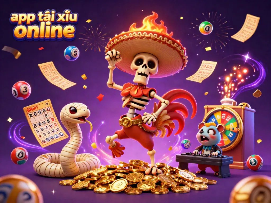 Experience the thrill of app tài xỉu online with vibrant characters celebrating big wins amidst golden coins.