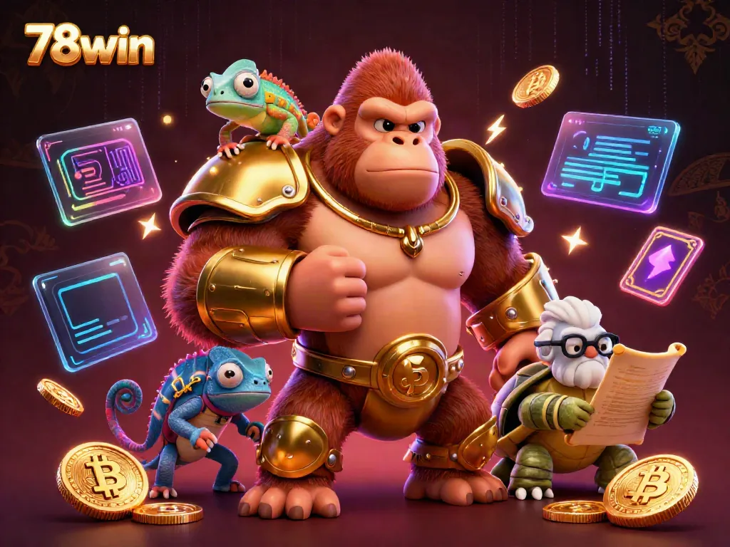Experience the thrill of 78win with casino characters and vibrant game elements in a dynamic 3D scene.