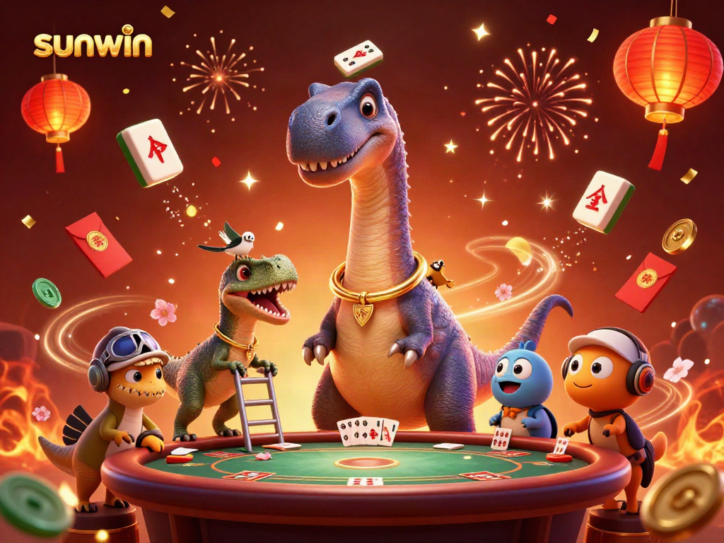 Experience the excitement at sunwin casino with playful dinosaurs and lively card games.