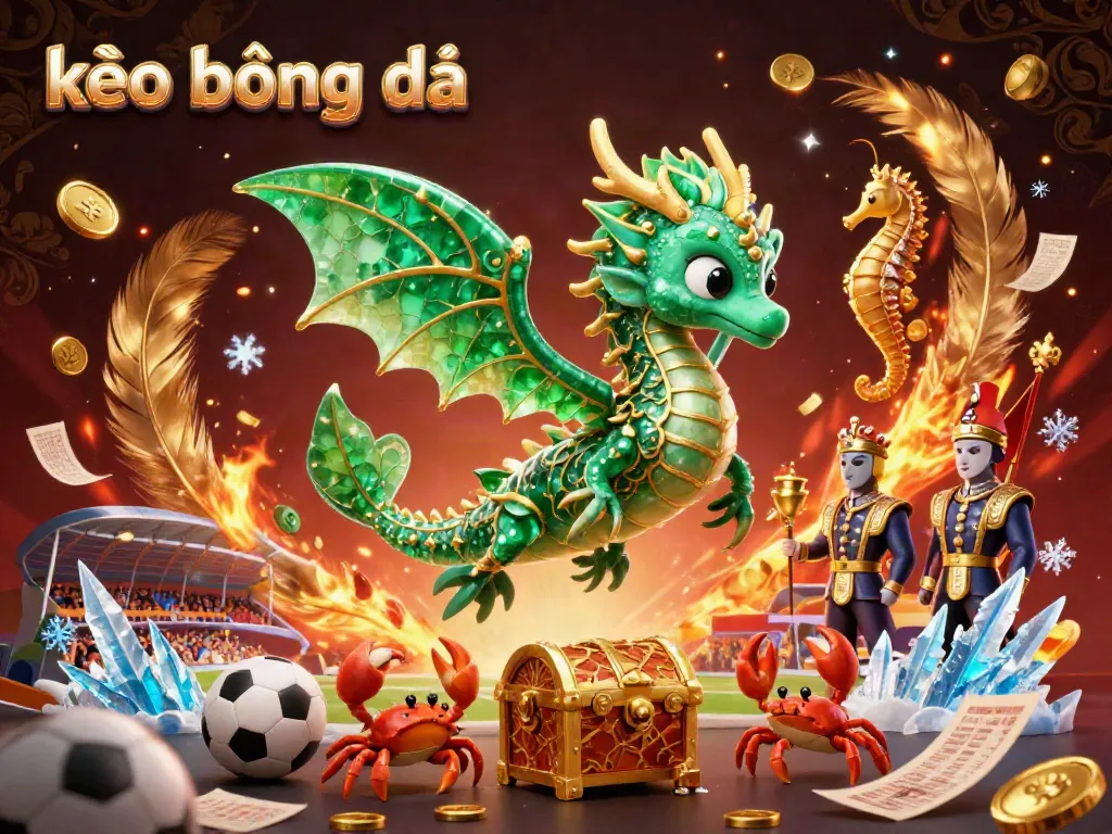 Engage in kèo bóng đá with a rich 3D scene featuring a majestic sea dragon and dynamic sports betting elements.