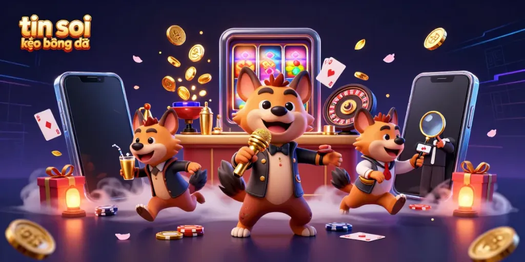 Experience thrilling humor and excitement with tin soi kèo bóng đá featuring cartoon hyenas in a vibrant casino club scene.