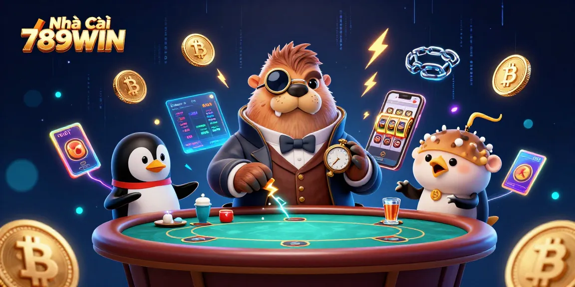 Play exciting games at Nhà cái 789WIN with vibrant characters amidst underwater casino elements.