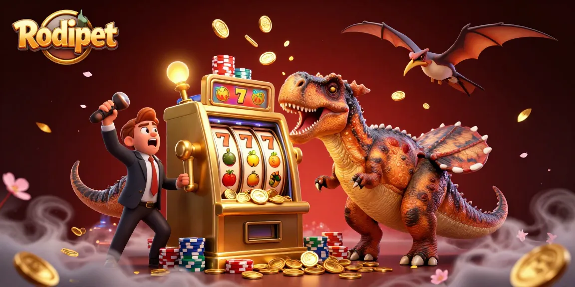 Rodipet engages players with a dynamic casino scene of a pachycephalosaurus winning at slots.