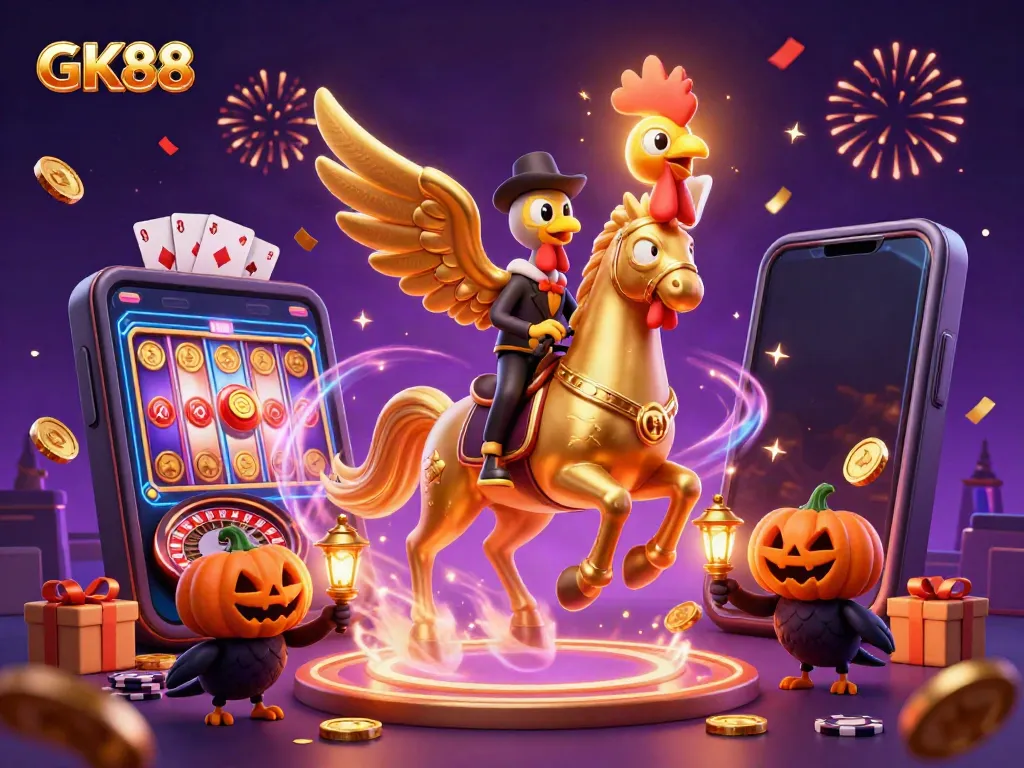 Experience GK88's vibrant casino adventures with golden characters and lively gaming elements.
