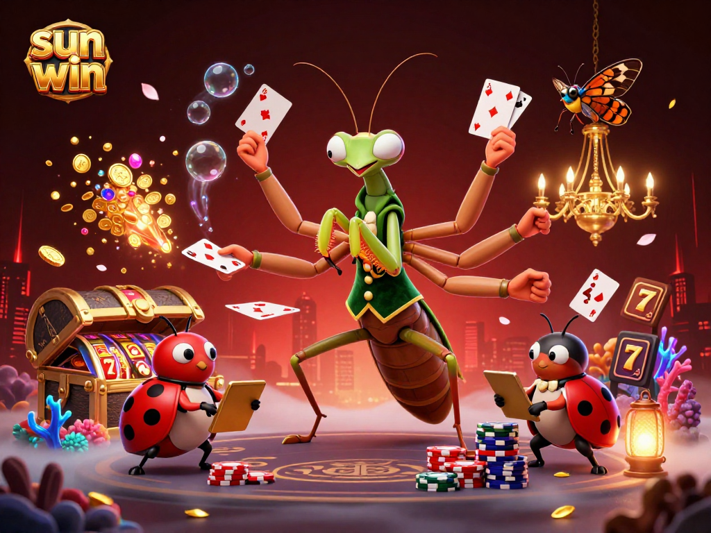 Experience the thrill of sun win with vibrant casino characters and rich gaming elements in this dynamic illustration.