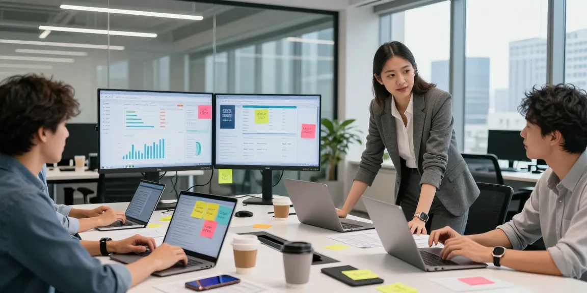 Team collaborating using AI SEO tools to enhance digital marketing strategies in a modern office environment.
