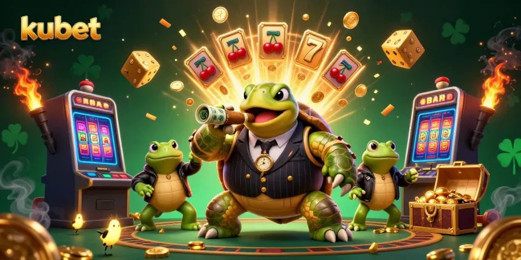 Engage in thrilling slots at Kubet with fun characters and vibrant casino elements.