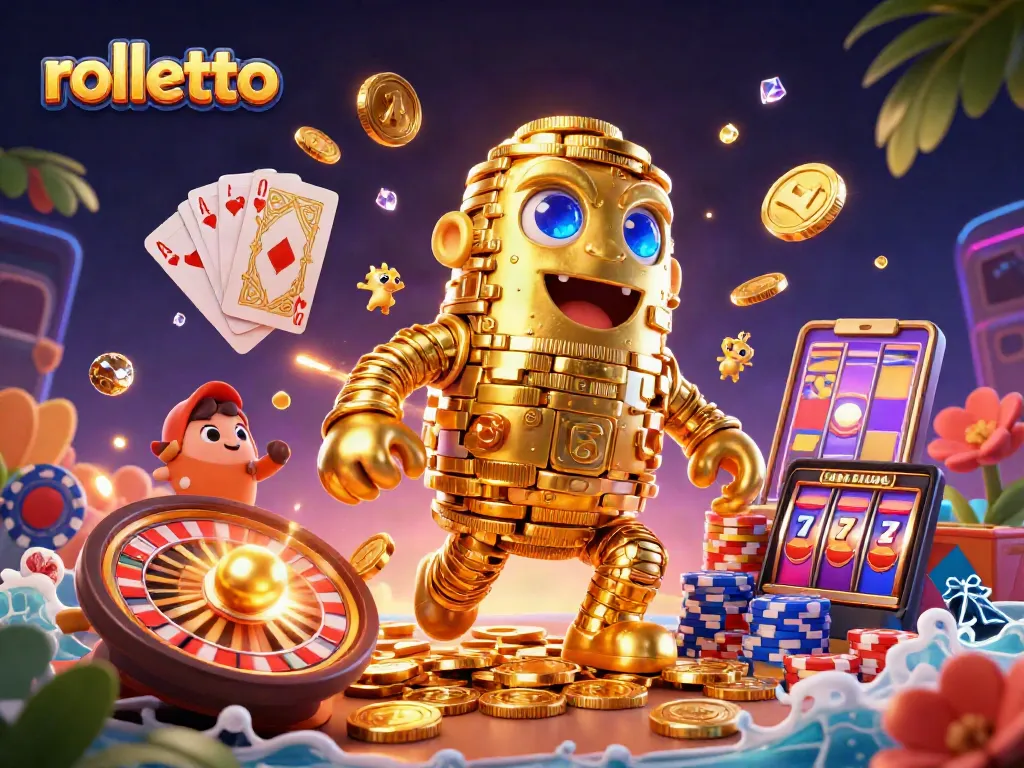 Experience the excitement of rolletto with a vibrant 3D casino scene showcasing a golem and spinning roulette!