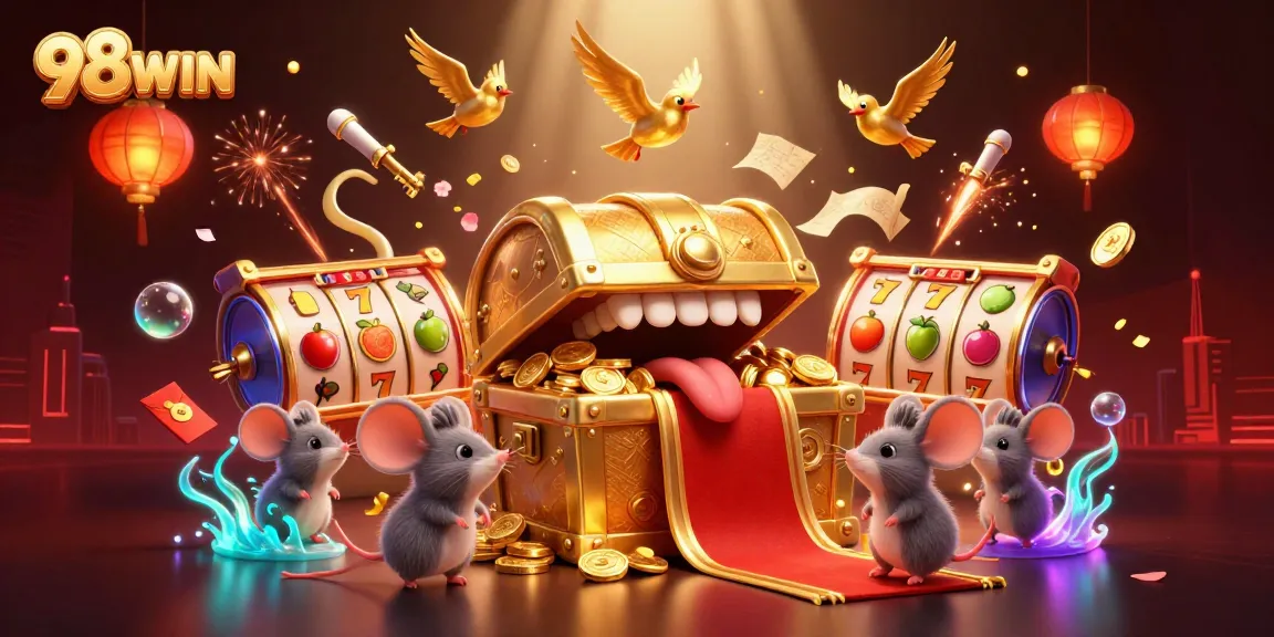Engage with 98WIN's exciting slot games featuring vibrant treasure visuals and captivating characters.
