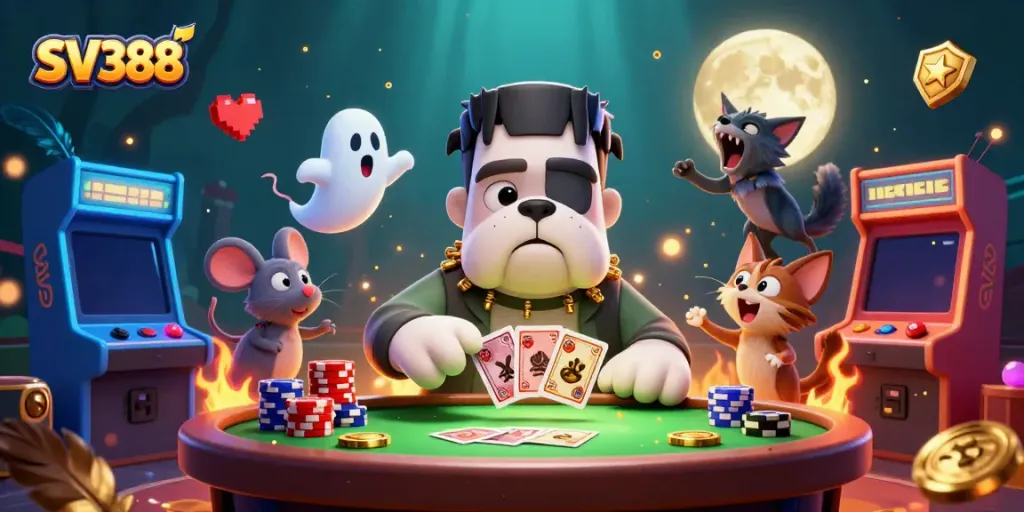 Engage with SV388's thrilling cockfighting scene led by a playful bulldog dealer and dynamic characters.