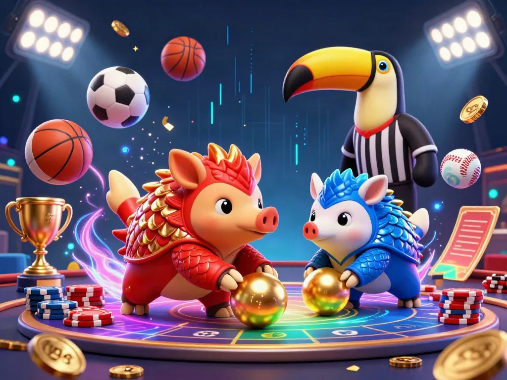 Experience exhilarating gameplay with tg88 as animated pangolins bowl through poker chips in a vibrant casino scene.
