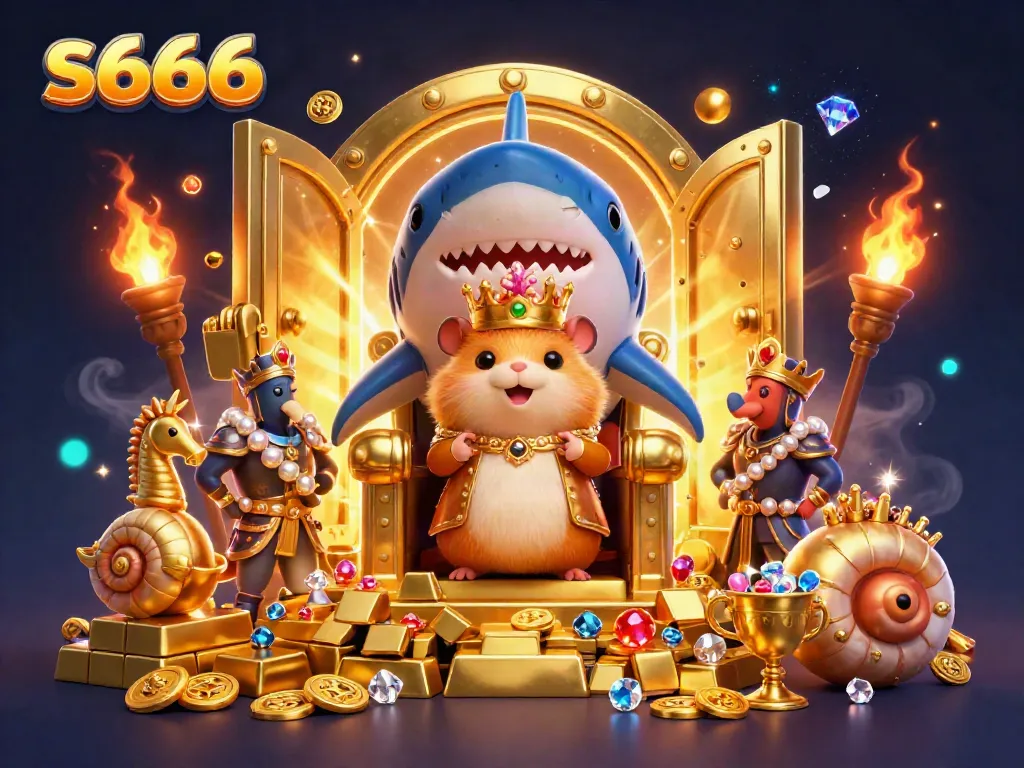 Experience the excitement of s666 with a golden hamster king in a vibrant casino scene.