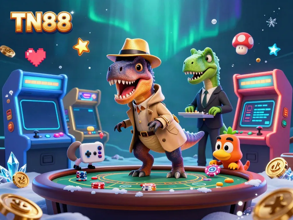 Play with TN88 at the blackjack table in a vibrant casino scene featuring cartoon characters.