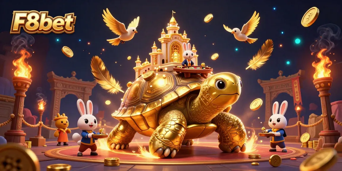Experience big wins with F8bet at this dynamic casino scene featuring golden elements.
