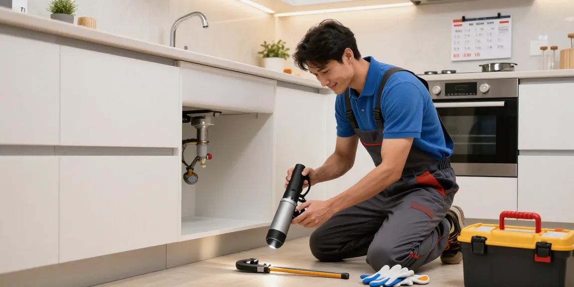 Blocked drain repairs London by a professional plumber in a modern kitchen, ensuring quality service.