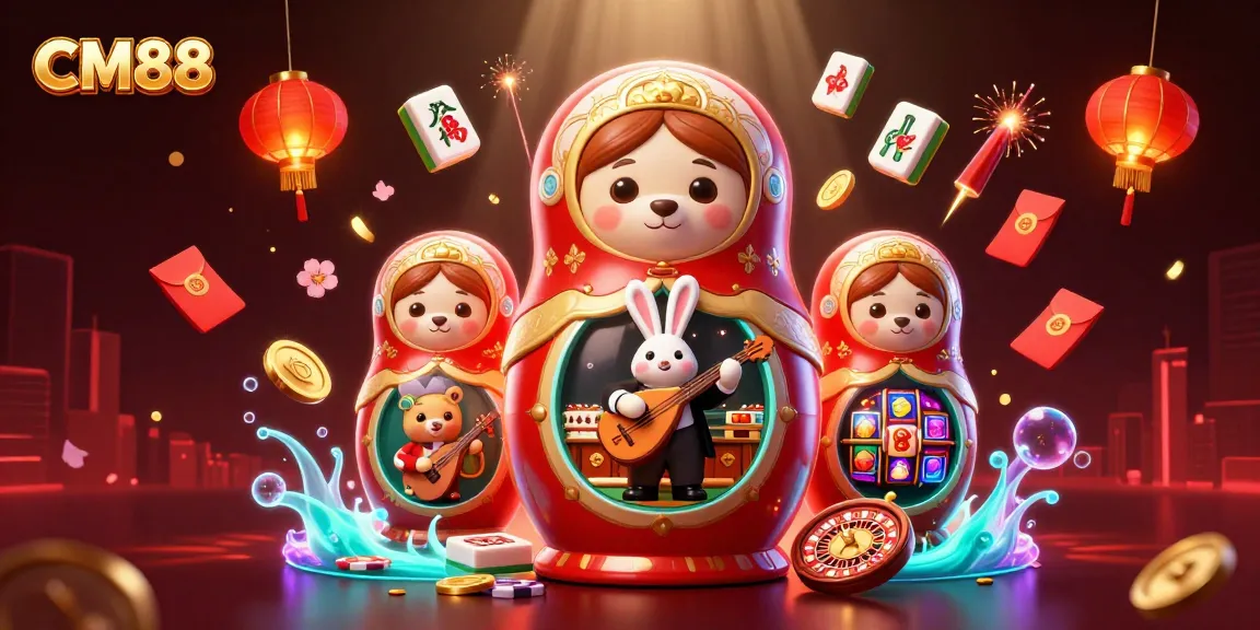 Engage with CM88's vibrant digital casino illustration showcasing exciting gambling elements.