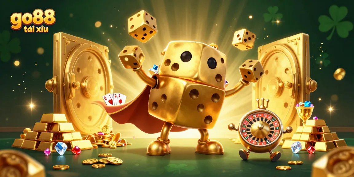 Experience excitement with go88 tài xỉu as the golden dice golem juggles wins in a vibrant casino scene.