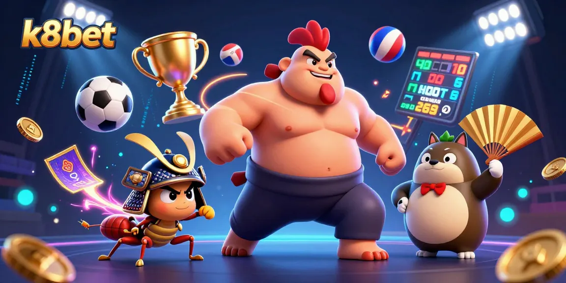 Experience thrilling games at k8bet with a dynamic casino scene featuring vibrant characters.