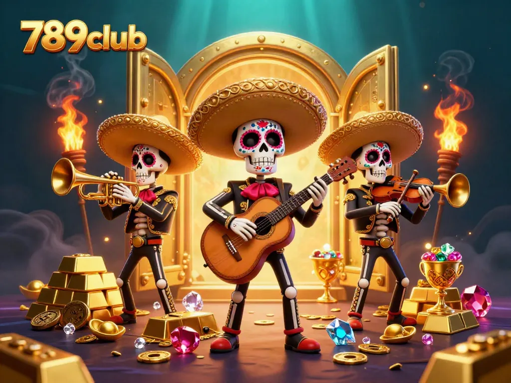 Experience the excitement at 789club with vibrant mariachi band elements amidst a treasure-filled casino scene.