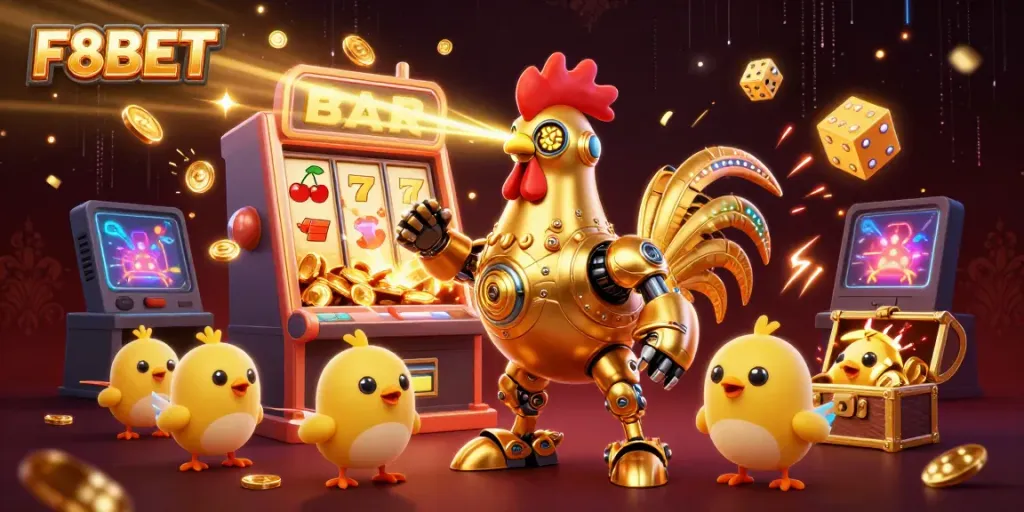 Experience thrilling gameplay at F8BET with vivid 3D illustrations of jackpot excitement and futuristic characters.