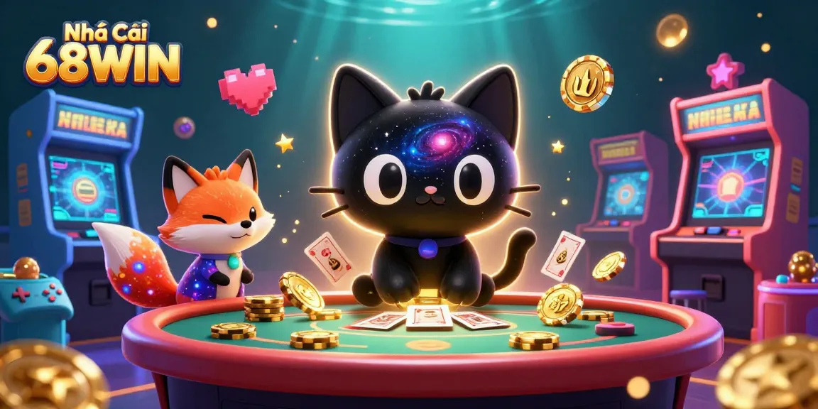 Experience gaming thrills with Nhà Cái 68WIN in a vibrant, cosmic casino scene.